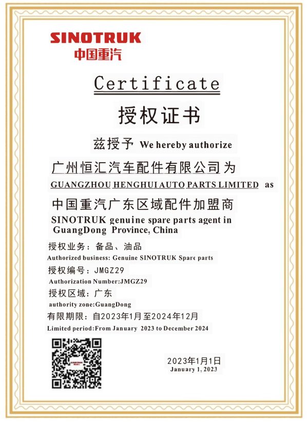 Certificate SINOTRUK